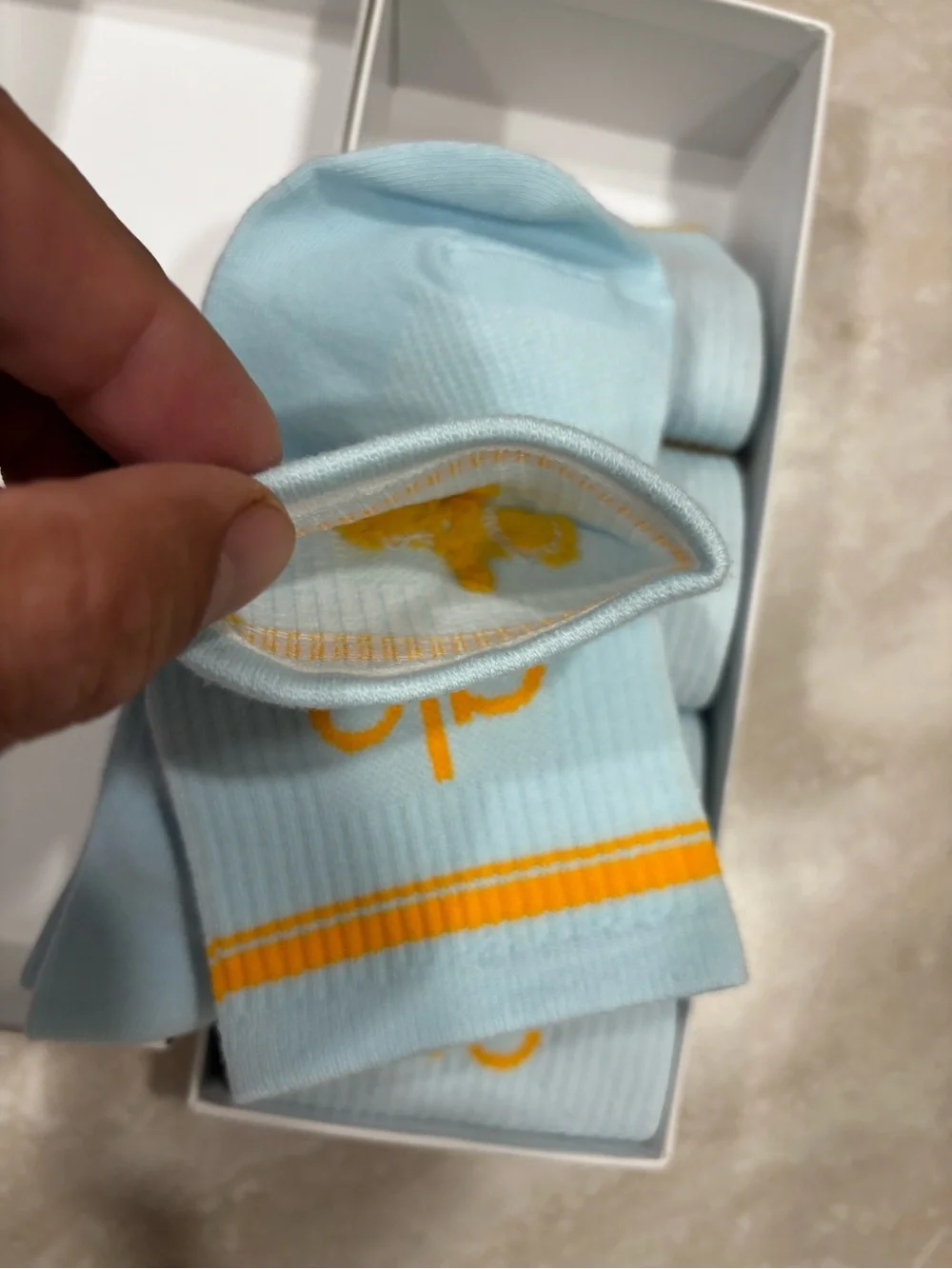 ALO Yoga Light Blue Socks with Orange Logo - Pack of 5